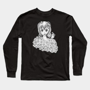 Woman with bird in in cherry blossoms Long Sleeve T-Shirt